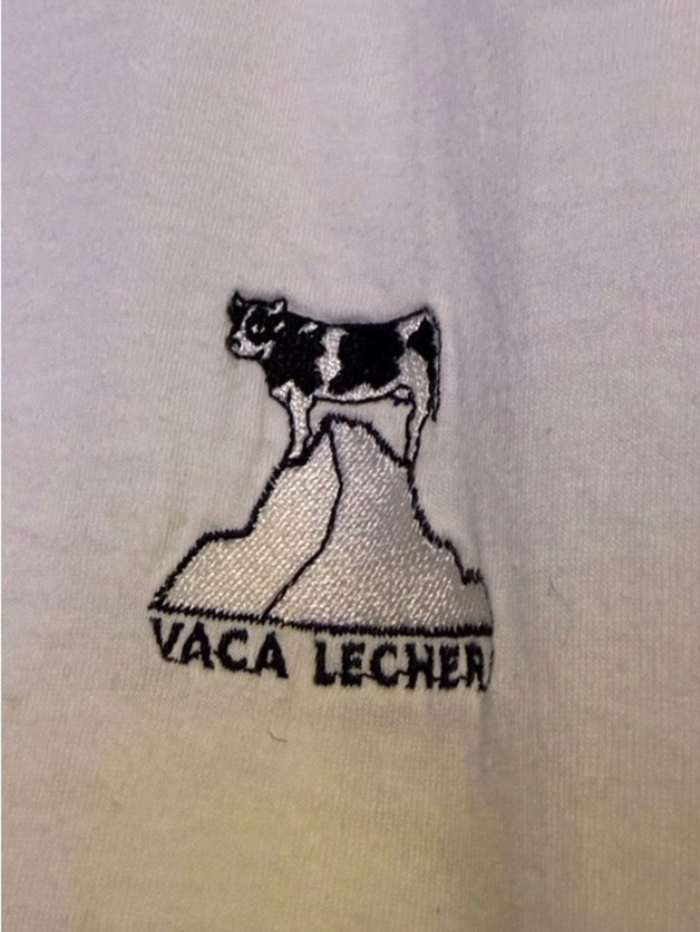 Vintage Vaca Lechera Embroidered White Tee - Cow Logo Switzerland